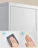 A collage of images showing a white cabinet with close-ups of its surface and hands interacting with it. Náhled obrázku produktu