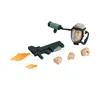 A collection of action figure accessories, including a weapon, a gas mask with a head, and separate hands, arranged on a white background. Produktbild-Vorschau