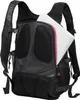 The back of a black backpack with a white laptop partially inserted into a compartment. Produktbild-Vorschau