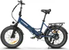 A blue folding electric bicycle with fat tires is shown against a white background. Produktbild-Vorschau