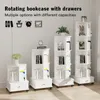 Bücherregal drehbares Regal mit rädern 3 Ebenen Weiß Produktbild-Vorschau 4