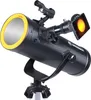 A telescope with a solar filter attached, showing the sun. Produktbild-Vorschau