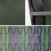 A collage of three close-up images showing the texture of green corduroy fabric, a dark brown wooden armrest of a chair, and the internal spring mechanism of a chair with green straps. Produktbild-Vorschau