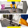 A person is using a steam cleaner in a kitchen setting, with one shot showing floor cleaning and another showing stovetop cleaning. Voir les images du produit