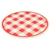 A round picnic blanket with a red and white checkered pattern. Podgląd zdjęcia produktu
