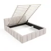 A bed frame with its mattress support slats lifted to reveal the storage compartment underneath. Produktbild-Vorschau
