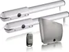 Two white gate motors, a grey control box, and a black remote control are displayed against a white background. Anteprima dell’immagine prodotto