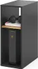 A black PC cabinet with a shelf holding a book and headphones, and a computer tower on the bottom shelf. Produktbild-Vorschau