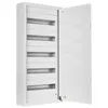 An open white metal electrical distribution box with multiple rows of mounting rails for circuit breakers. Produktbild-Vorschau