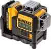 A Dewalt multiline laser level with a battery pack attached, shown from a slightly elevated front-diagonal angle on a white background. Produktbild-Vorschau