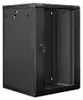 A black server rack cabinet with a glass door and two keys. Produktbild-Vorschau