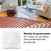 A collage showing a living room with underfloor heating pipes and a smart thermostat. Podgląd zdjęcia produktu