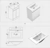 A collage of technical drawings and 3D renders of a white bathroom vanity and sink. Produktbild-Vorschau