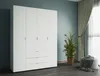 A white wardrobe with drawers is shown in a room with blue walls and a window with curtains. Náhled obrázku produktu