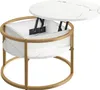 A round coffee table with a lift-top mechanism and two shelves, presented against a white background. Produktbild-Vorschau