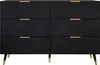 A black dresser with gold handles and legs against a white background. Podgląd zdjęcia produktu