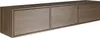 A long, narrow, wall-mounted TV cabinet with three doors, shown from a slightly angled perspective against a white background. Voir les images du produit