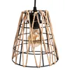 A pendant light with a metal cage wrapped in rope, with a visible light bulb. Náhled obrázku produktu