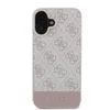 A close-up, front-facing view of a pink and gray Guess branded iPhone case with a repeating logo pattern. Podgląd zdjęcia produktu