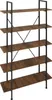 A freestanding five-shelf bookcase with a dark wood grain finish and black metal frame. Náhled obrázku produktu