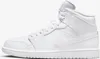 A white Nike Air Jordan 1 Mid sneaker shown from the side. Produktbild-Vorschau