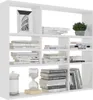 A white modular bookshelf filled with books, a picture frame, and an hourglass. Náhled obrázku produktu