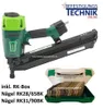 A pneumatic nail gun and a box of nails are displayed against a white background. Produktbild-Vorschau