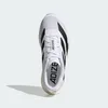 A top-down view of a white Adidas running shoe with black stripes. Produktbild-Vorschau
