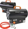 Two black gas heaters with orange handles are shown, one in front of the other, with a red hose and regulator in the foreground. Anteprima dell’immagine prodotto
