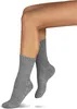 A pair of grey ribbed socks on a person's legs against a white background. Produktbild-Vorschau