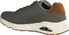 A side view of a gray Skechers Uno sneaker with brown accents. Voir les images du produit