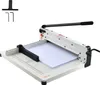 A paper cutter with a stack of white paper on its cutting surface. Produktbild-Vorschau
