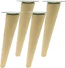 Four wooden furniture legs with metal mounting plates are shown against a white background. Produktbild-Vorschau
