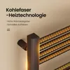 Close-up of a black towel warmer with glowing heating elements, with German text describing its features. Anteprima dell’immagine prodotto