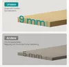 Comparison of material thickness for a product, showing a thicker MDF board versus a thinner particle board. Produktbild-Vorschau