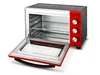 A red and silver toaster oven with its door open, on a white background. Produktbild-Vorschau