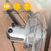 Close-up of a silver stand fan with marketing icons and text overlay. Produktbild-Vorschau