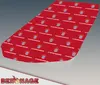 A red bedsheet with the FC Bayern München logo and text repeated across it, shown from a diagonal angle. Anteprima dell’immagine prodotto