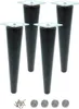 Four black tapered furniture legs with silver mounting plates are arranged in a group on a white background. Below the legs are a pile of screws and four grey felt pads. Náhľad obrázku produktu