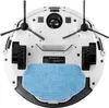 The underside of a white robot vacuum cleaner with its brushes, wheels, and a blue mopping pad attached. Náhled obrázku produktu