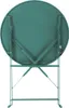 The underside of a folded green metal bistro table is shown against a white background. Voir les images du produit
