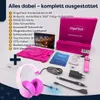A flat lay of a tablet, headphones, and various accessories, presented with a list of included items. Produktbild-Vorschau