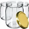 Three empty glass jars are arranged diagonally, with a gold lid placed in the foreground. Voir les images du produit