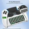A close-up marketing image of a white and black gaming controller with an integrated keyboard, set against a light blue and white gradient background. Produktbild-Vorschau