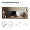 A product image showing two wall-mounted toilets (one black, one white) and detailed technical drawings with dimensions. Anteprima dell’immagine prodotto