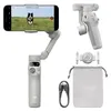 A DJI Osmo mobile gimbal with accessories, including a smartphone, a charging cable, and a carrying pouch. Voir les images du produit