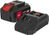 A black battery and charger set for a power tool, shown against a white background. Produktbild-Vorschau