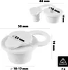 Two views of a white rubber stopper with measurement indicators. Voir les images du produit