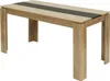 A product shot of a wooden dining table with a black accent strip on a white background. Náhled obrázku produktu