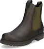 A single brown Chelsea boot with green elastic side panels is shown against a white background. Produktbild-Vorschau